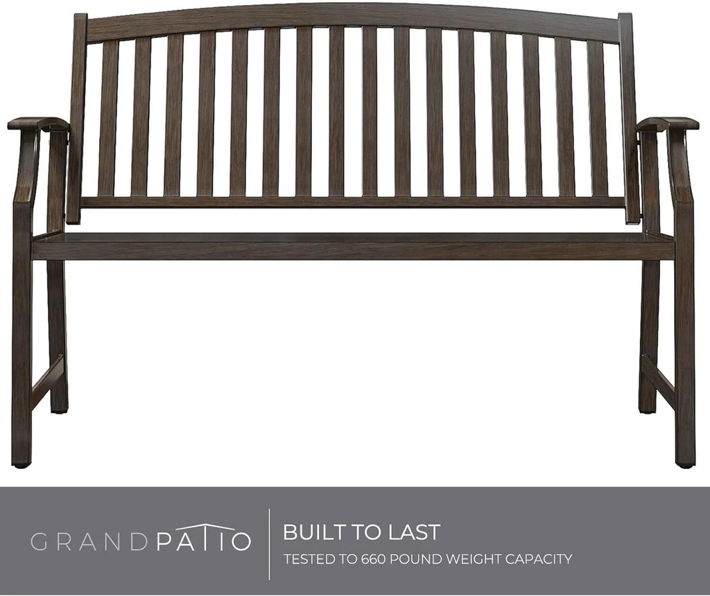 Brown Wood Grain Metal Garden Bench Z973