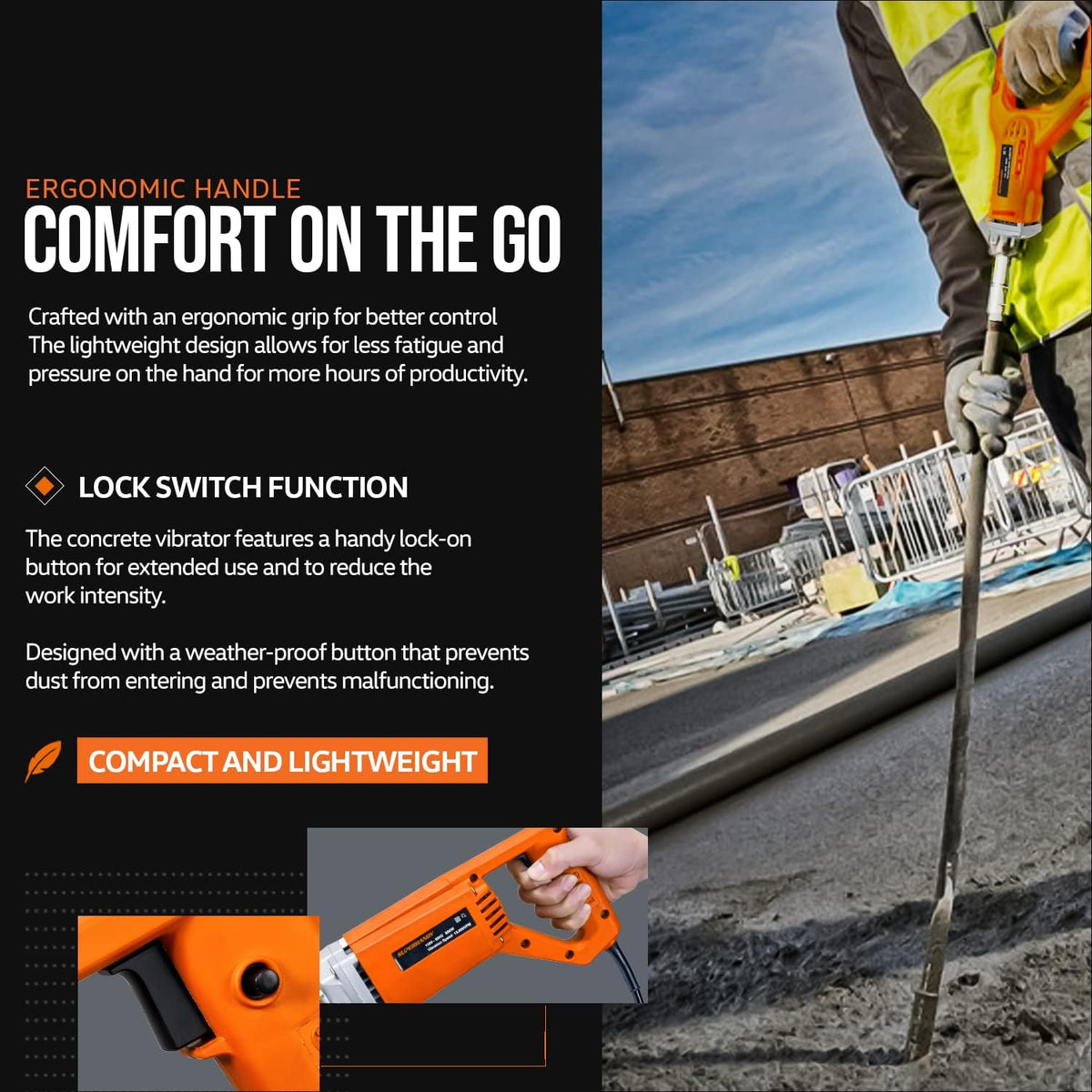 Concrete Vibrating Power Tool with 4.9 Ft Flex Hose Immersion Shaft U7173