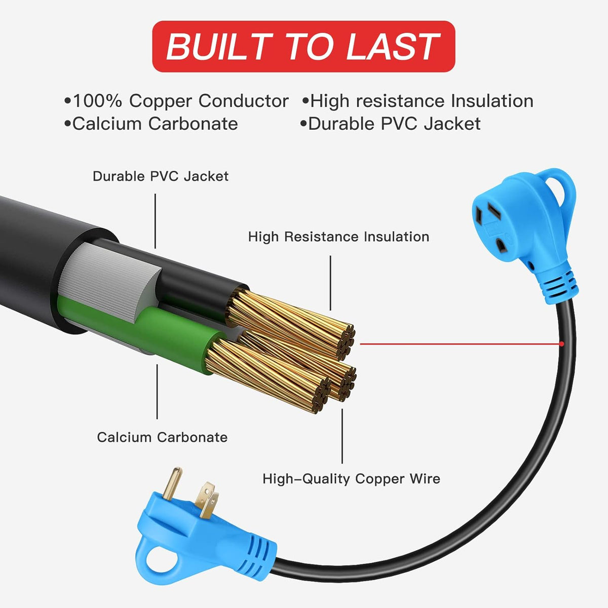 RV Cord 50FT 30AMP NEMA TT-30 Heavy Duty 10AWG/3C Extension Cord A472519