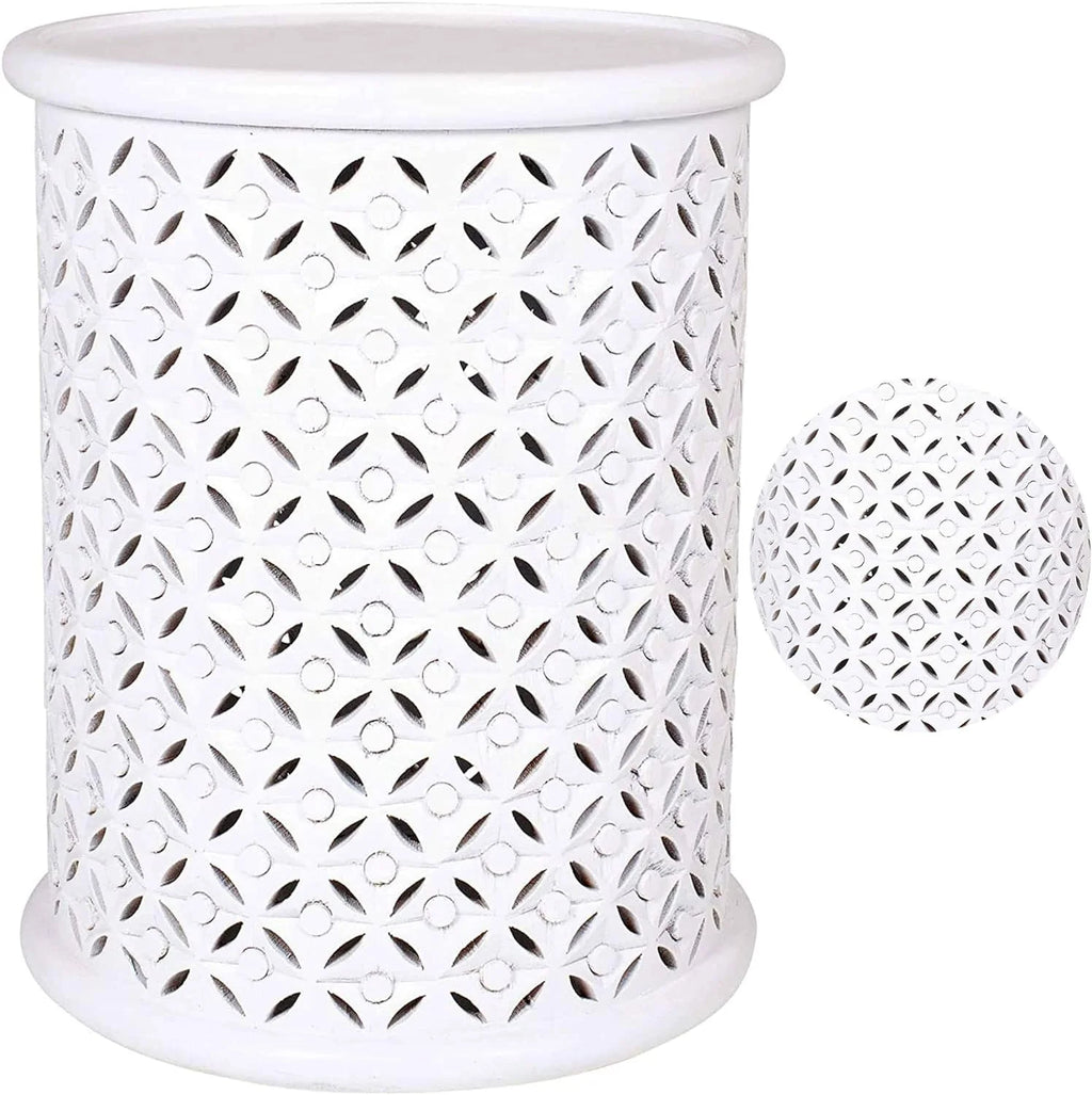 White Solid Wood Drum End Table P209