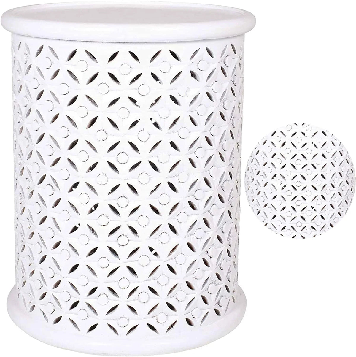 White Solid Wood Drum End Table P209
