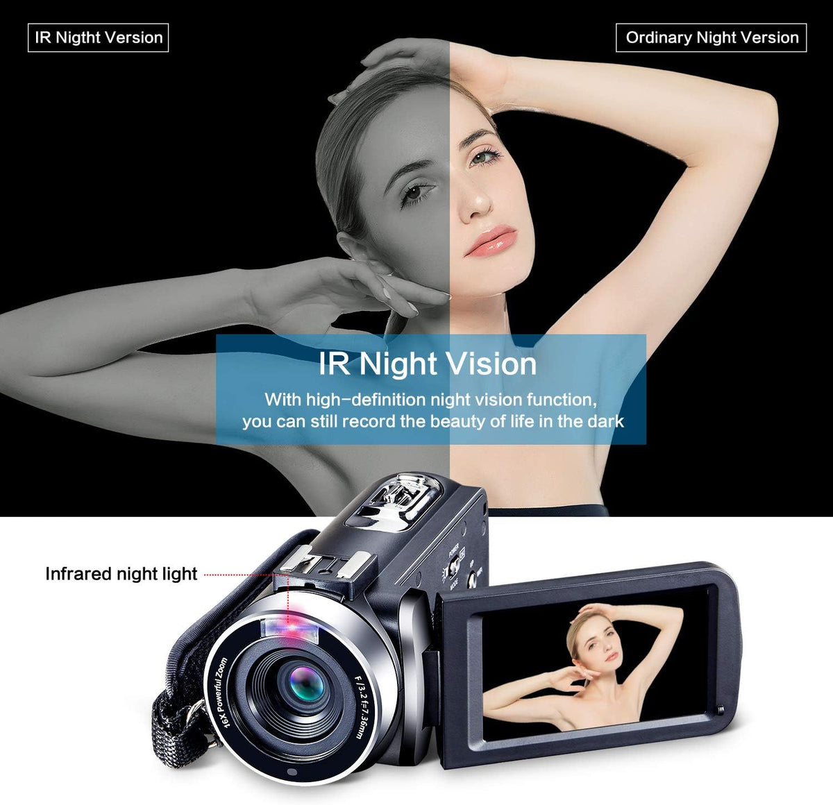 4K Camcorder with 16X Digital Zoom and Night Vision J154471