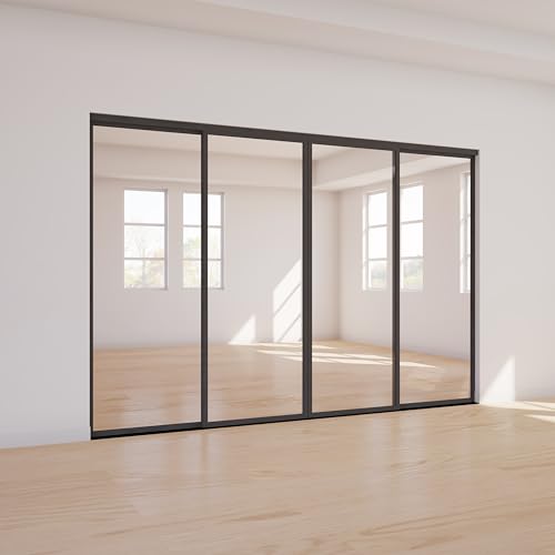 Large 144"x80" 4 Pane Multi Sliding Glass Wall Room Divider with Aluminum Framed Clear Tempered Glass B3612