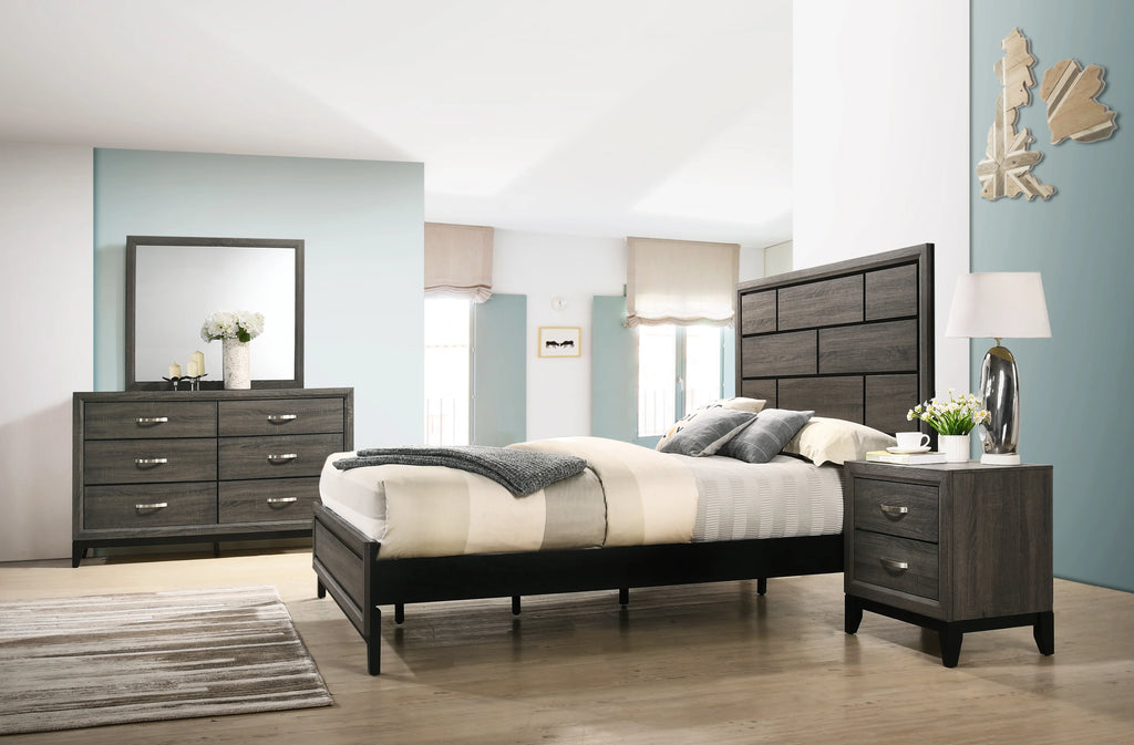 King Size Wood Bedroom Set with Bed Dresser Mirror Nightstand Chest B961590