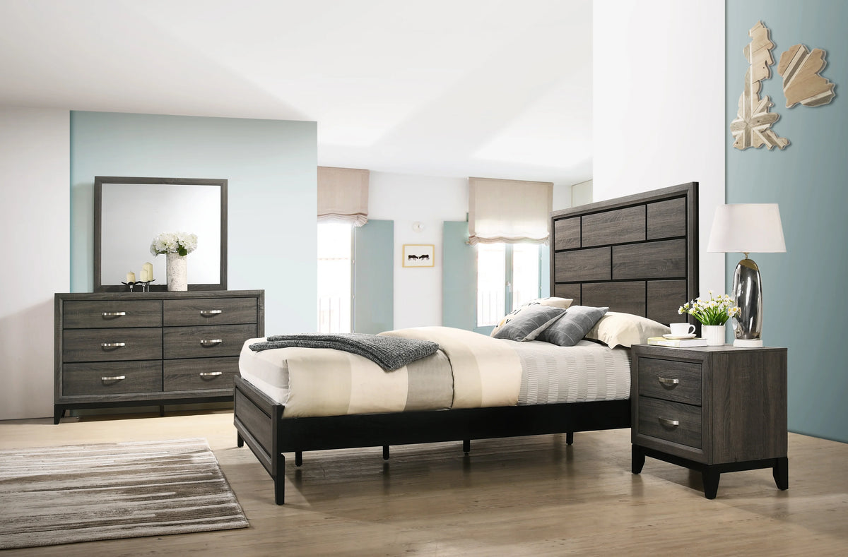 King Size Wood Bedroom Set with Bed Dresser Mirror Nightstand Chest B961590