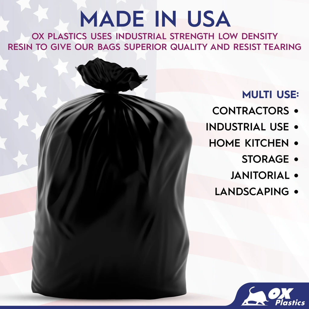 Black 55 Gallon 2 MIL Contractor Heavy Duty Trash Can Liner Bags, 100 Bags R68756