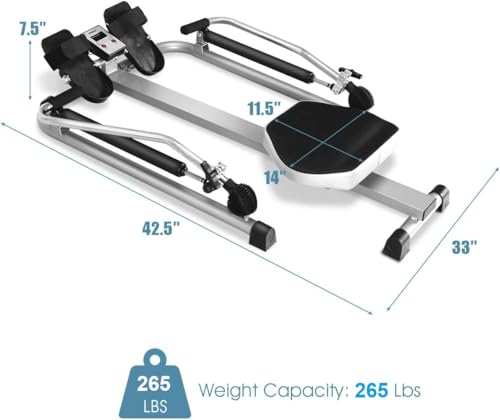 Hydraulic Rowing Machine with Adjustable Cylinder Resistance up to 110lbs & LCD Monitor S1808