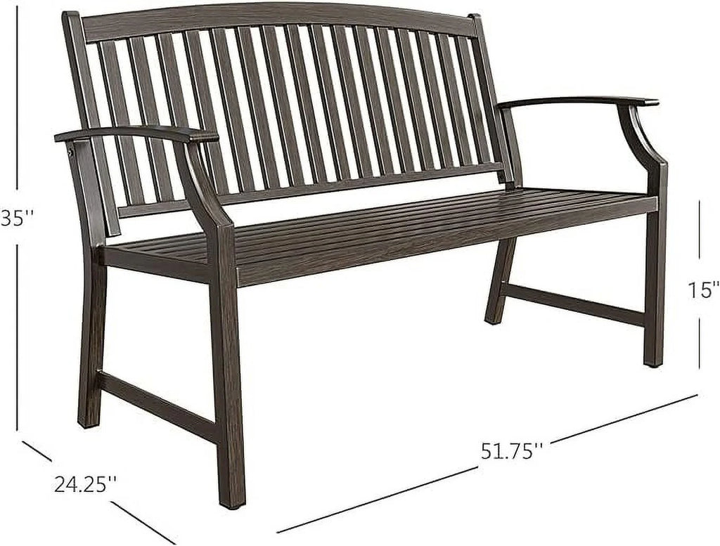 Brown Wood Grain Metal Garden Bench Z973