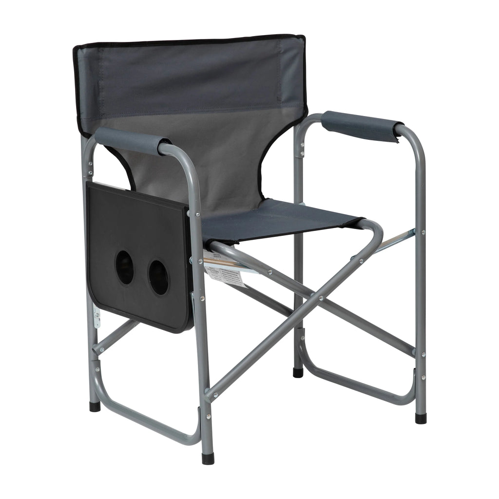Folding Gray Camping Chair with Side Table and Cup Holder X4212