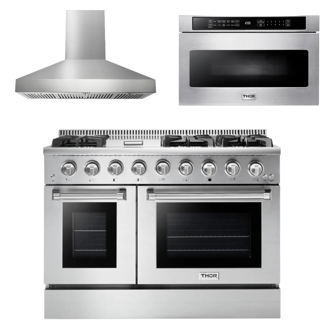 48 Propane Gas Range, Range Hood, Microwave J4739