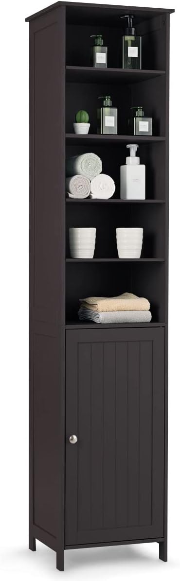 Gray Tall Bathroom Tower Cabinet with Adjustable Shelves B74627