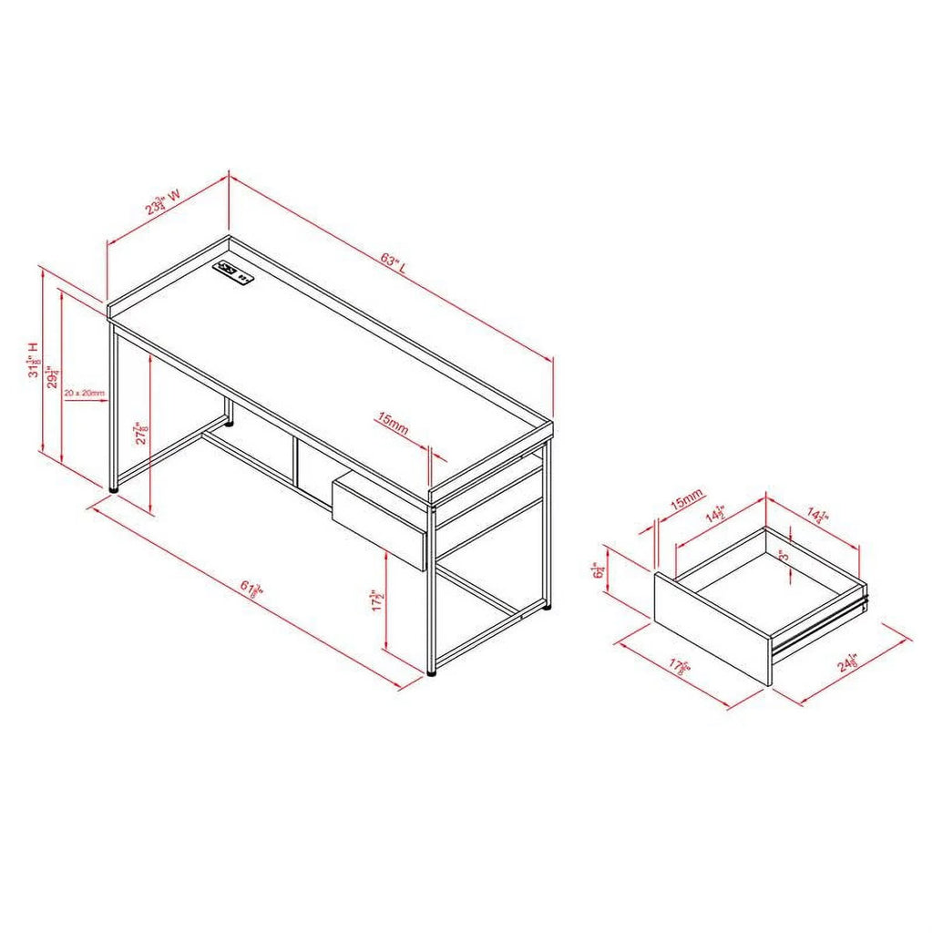 Oak Wood Writing Desk with USB Plug A261