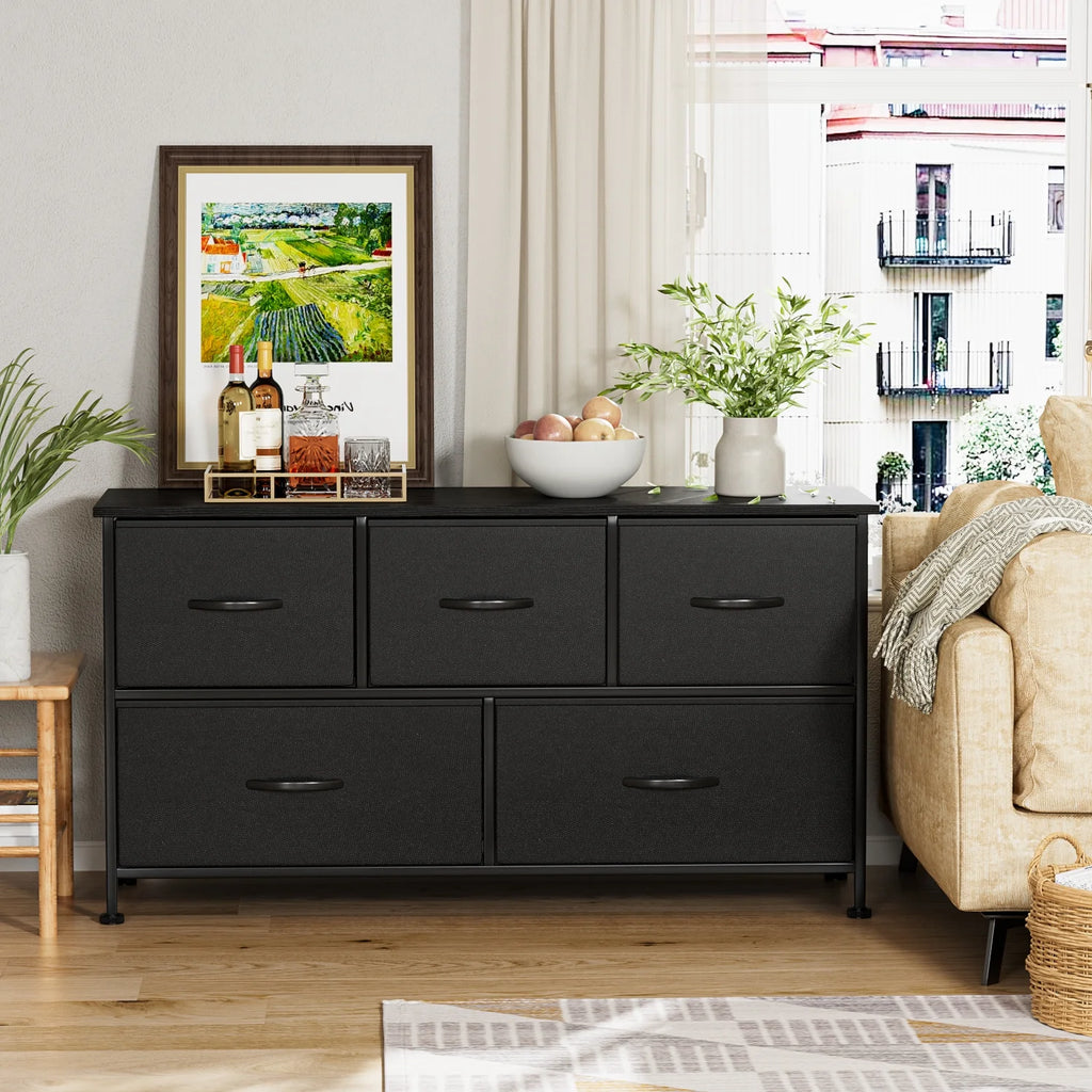 Black 5 Drawer Fabric Dresser Q596