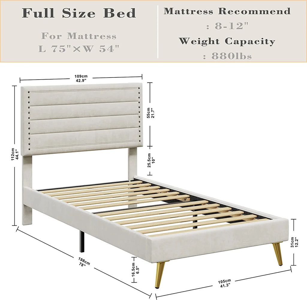 Beige Upholstered Wood Twin Bed Frame Q38375