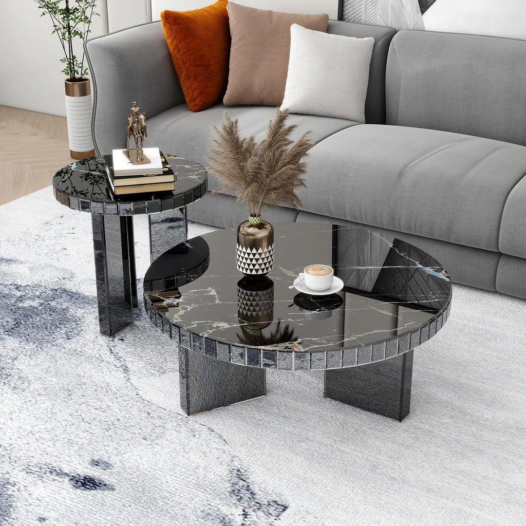 Grey Round Marble Textured Coffee Table Z658334