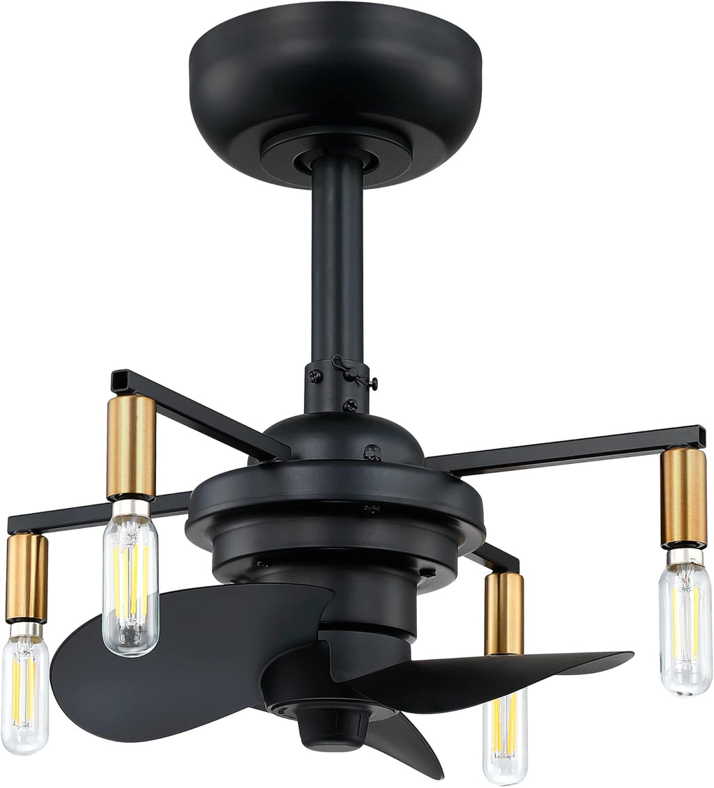 Black and Gold Caged Ceiling Fan with LED Light Kit R942372