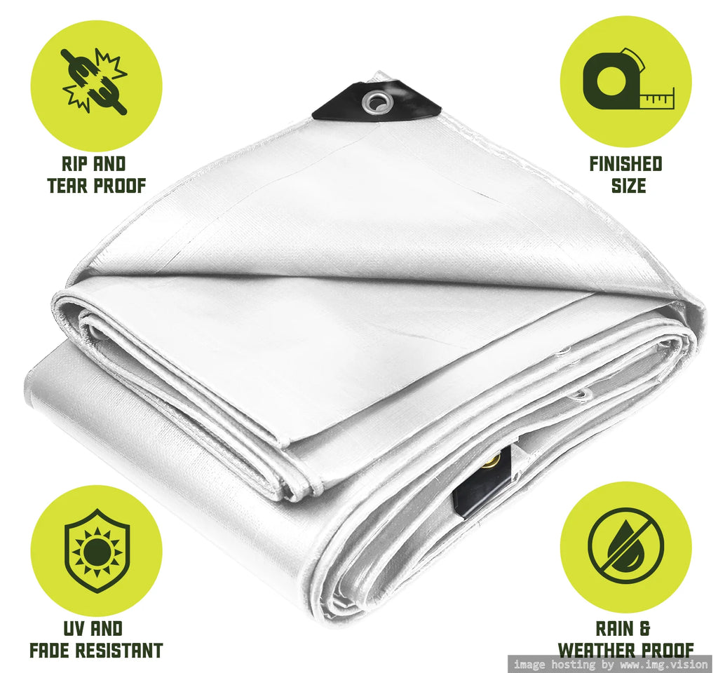White 8 Mil Heavy Duty Waterproof Tarp 20′ X 35′Ft F822