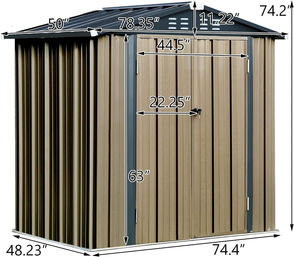 6x4 Galvanized Steel Storage Shed with Lockable Door T291
