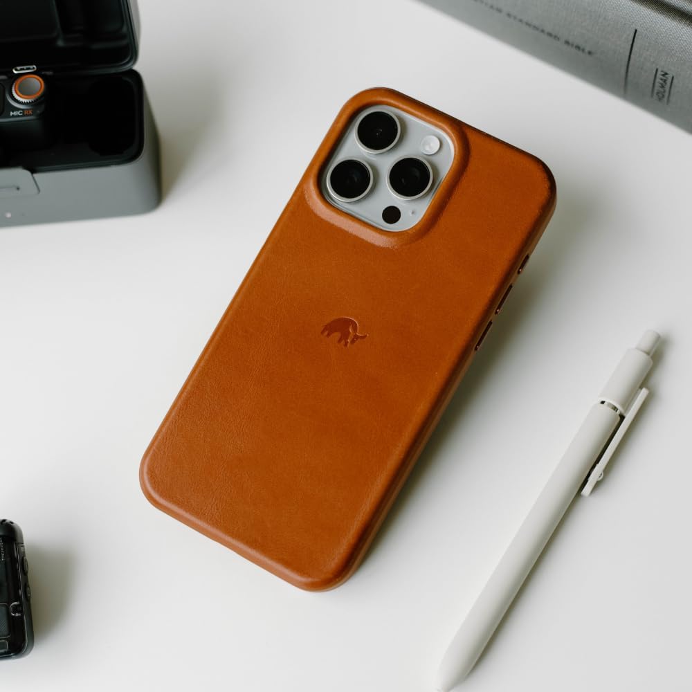 Sienna Leather Phone Case with TPU Rim for iPhone 15 Pro Max Q6082