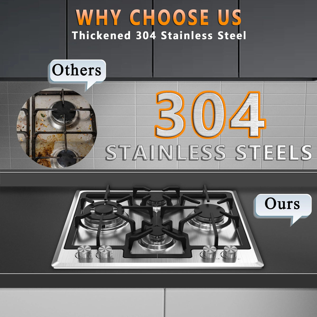 23 inch 4 Burner Stainless Steel Gas Cooktop T4620