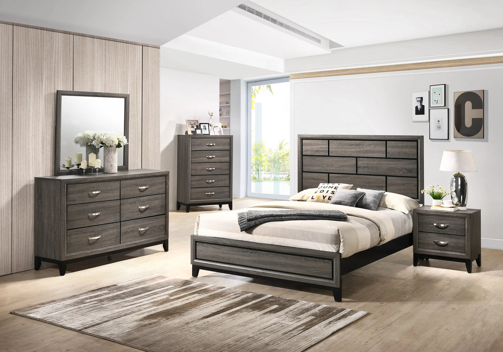 King Size Wood Bedroom Set with Bed Dresser Mirror Nightstand Chest B961590