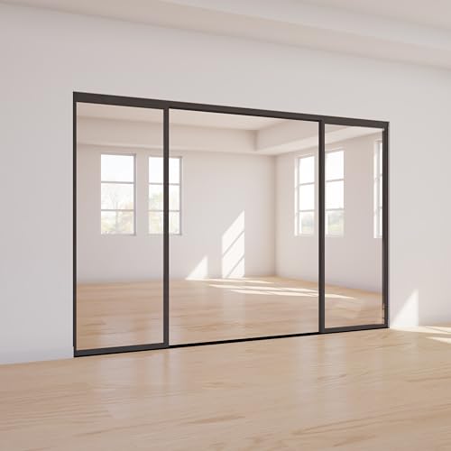 Large 144"x80" 4 Pane Multi Sliding Glass Wall Room Divider with Aluminum Framed Clear Tempered Glass B3612