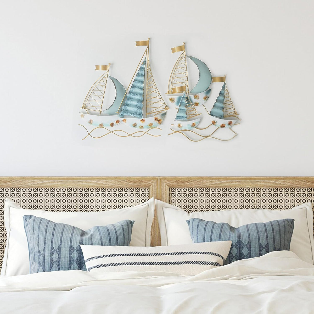 Set of 2 Blue Metal Sail Boat Wall Sculpture C411727