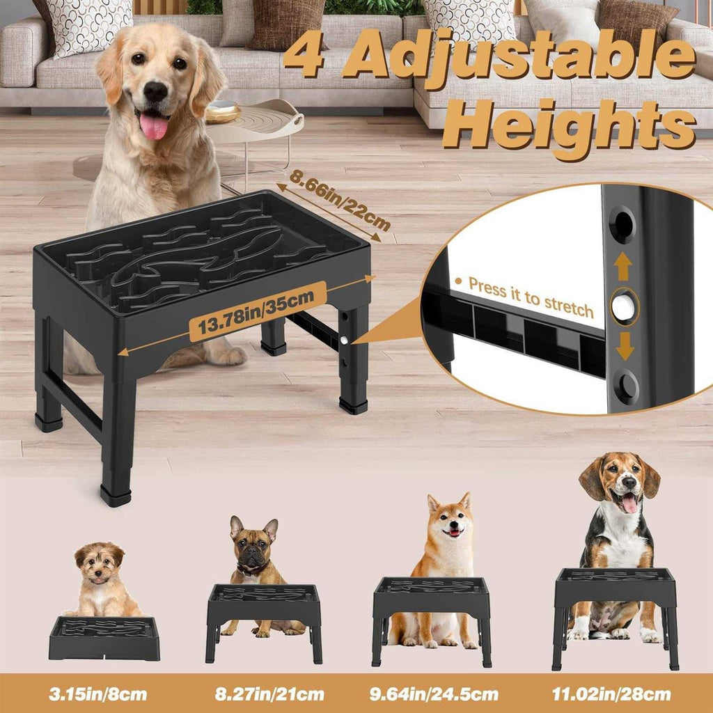 9 Cups Raised Slow Feeder Dog Bowls with 4 Adjustable Heights C65073