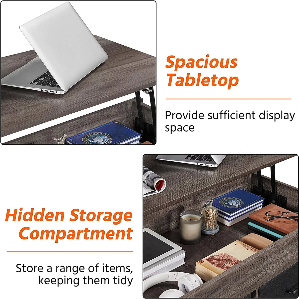 41 Inch Lift Top Coffee Table with Hidden Storage and 2 Fabric Baskets M6581