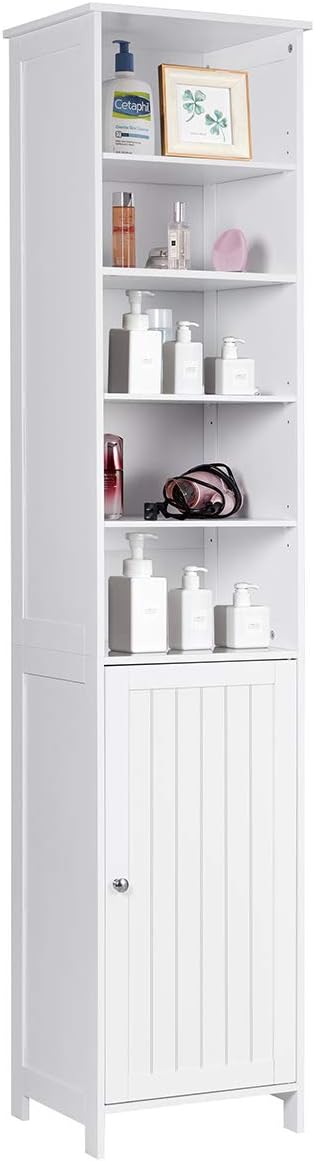 Gray Tall Bathroom Tower Cabinet with Adjustable Shelves B74627
