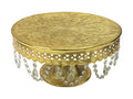 Gold Finish Round Wedding Cake Stand with Glass Clear Crystals Z516