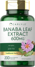 Banaba Leaf Extract Capsules 600mg 200 Count Non-GMO Gluten Free Z137275