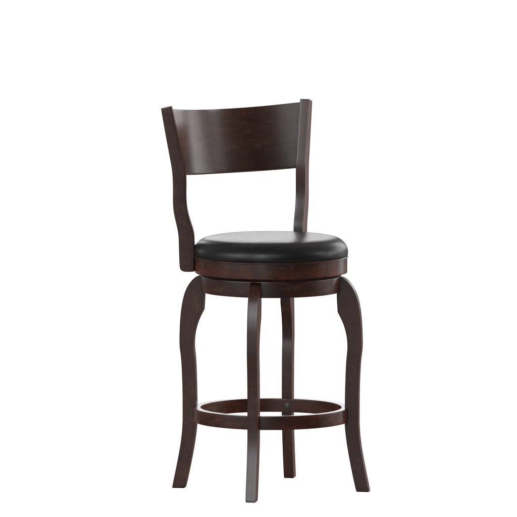 Espresso Swivel Counter Height Pub Stool with Black Faux Leather Seat U188