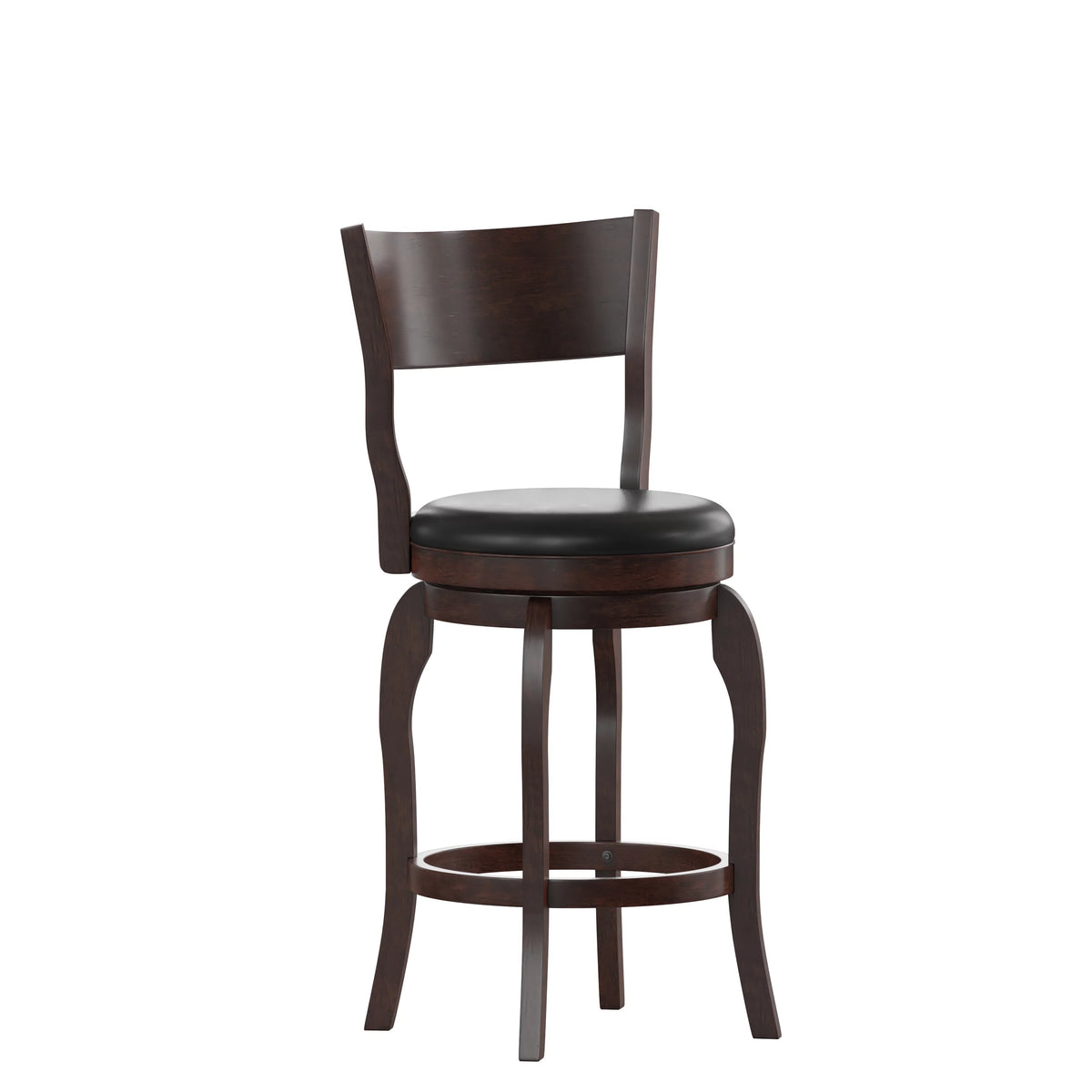 Espresso Swivel Counter Height Pub Stool with Black Faux Leather Seat U188