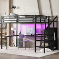 Full Size Black Metal Loft Bed with Desk and Wardrobe A367