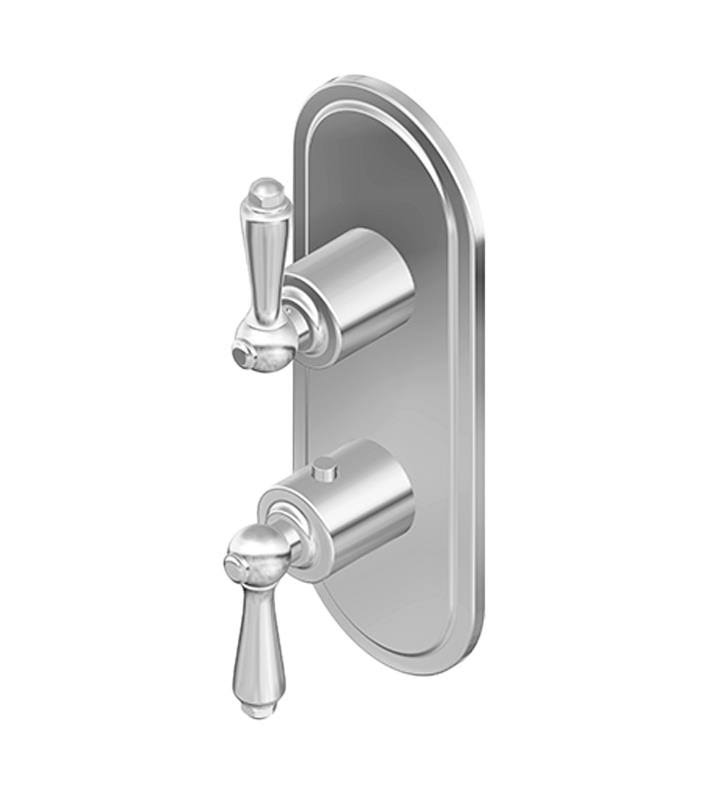 Two Hole Vertical Trim Plate with Handle in Polished Nickel V119