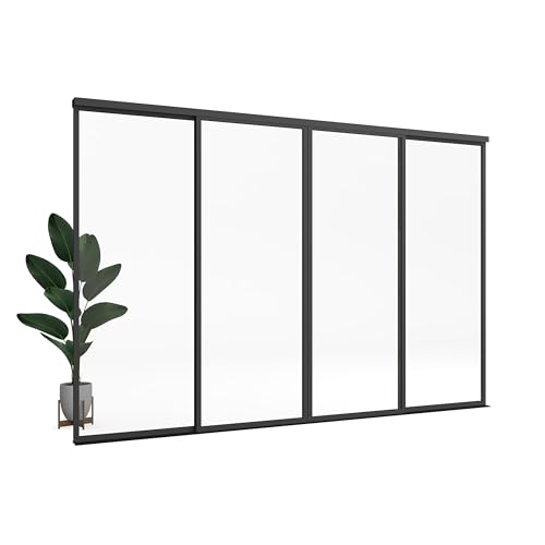 Large 144"x80" 4 Pane Multi Sliding Glass Wall Room Divider with Aluminum Framed Clear Tempered Glass B3612