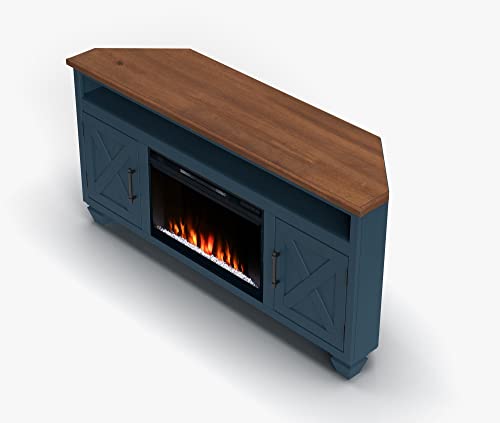 64 inches Knotty Alder Solid Wood Corner TV Stand with Fireplace W100