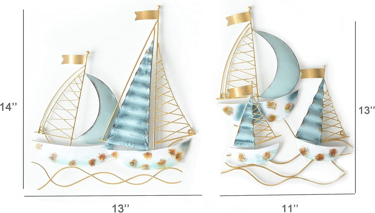Set of 2 Blue Metal Sail Boat Wall Sculpture C411727