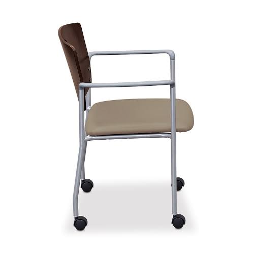 Standard Chair with Arms and Casters Cherry Wood Back Taupe Vinyl Seat Black Frame P28086