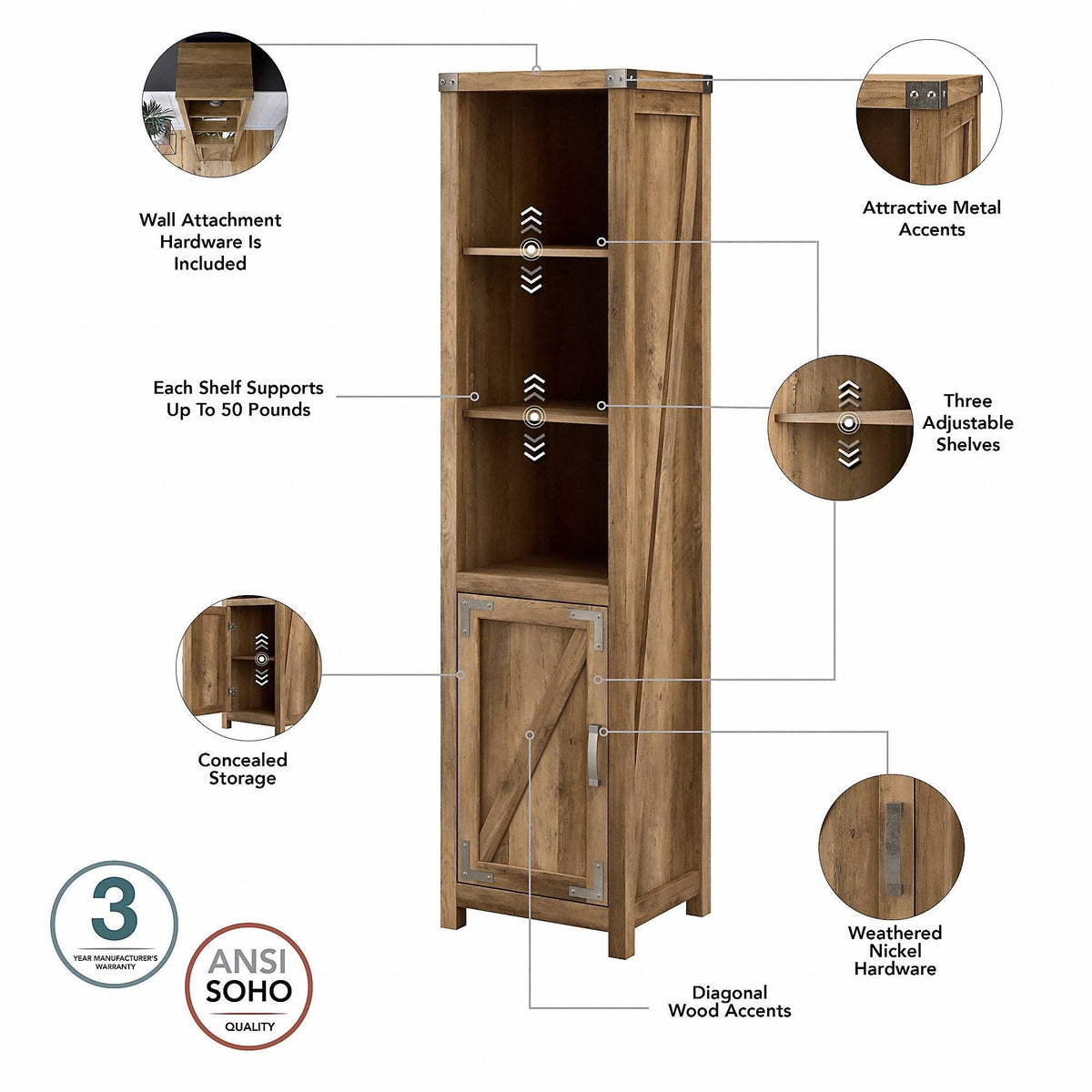 Tall Narrow 5 Shelf Bookcase with Door D59104