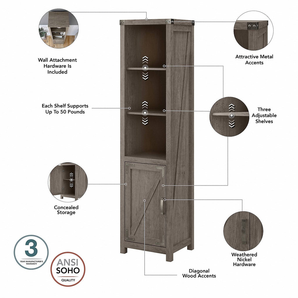 Tall Narrow 5 Shelf Bookcase with Door D59104