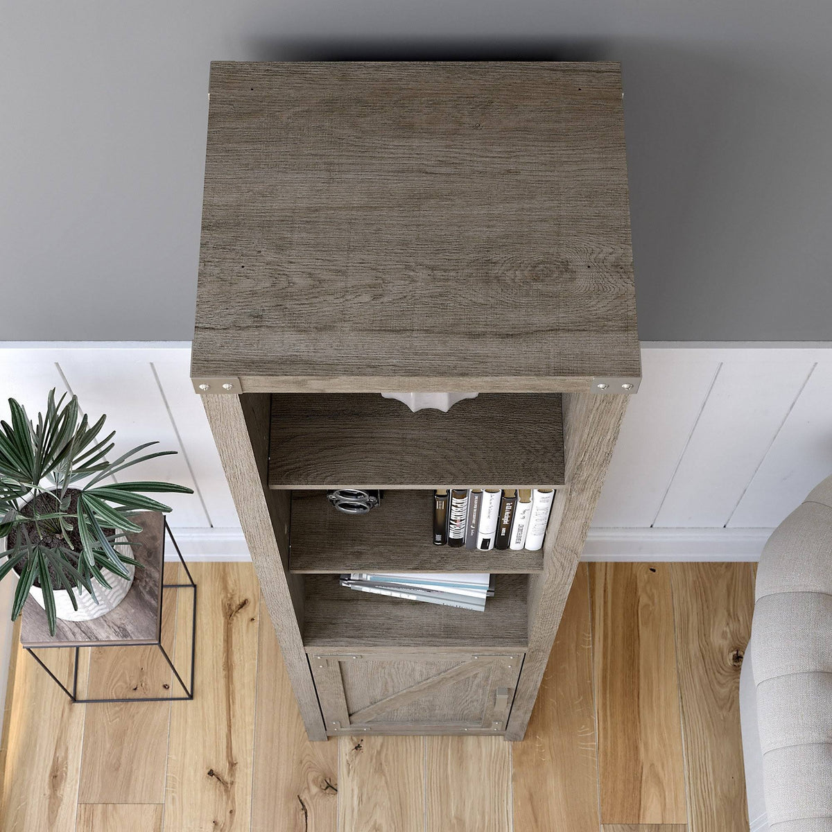 Tall Narrow 5 Shelf Bookcase with Door D59104