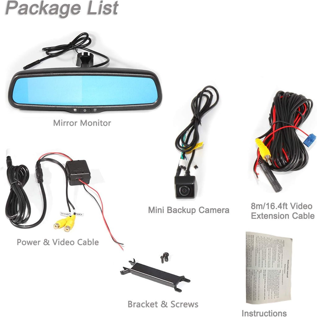 Mini Backup Camera & 4.3'' Rear View Mirror Monitor Kit Waterproof Night Vision Q22494