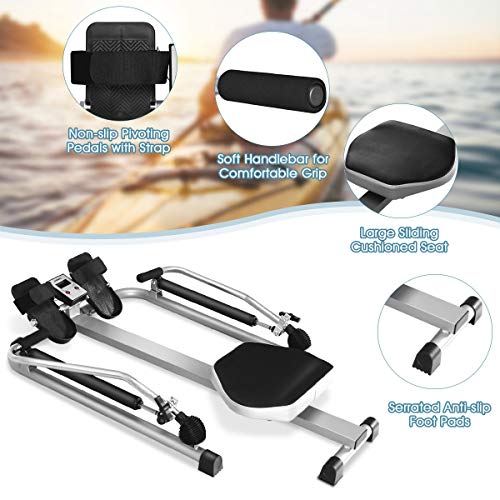 Hydraulic Rowing Machine with Adjustable Cylinder Resistance up to 110lbs & LCD Monitor S1808