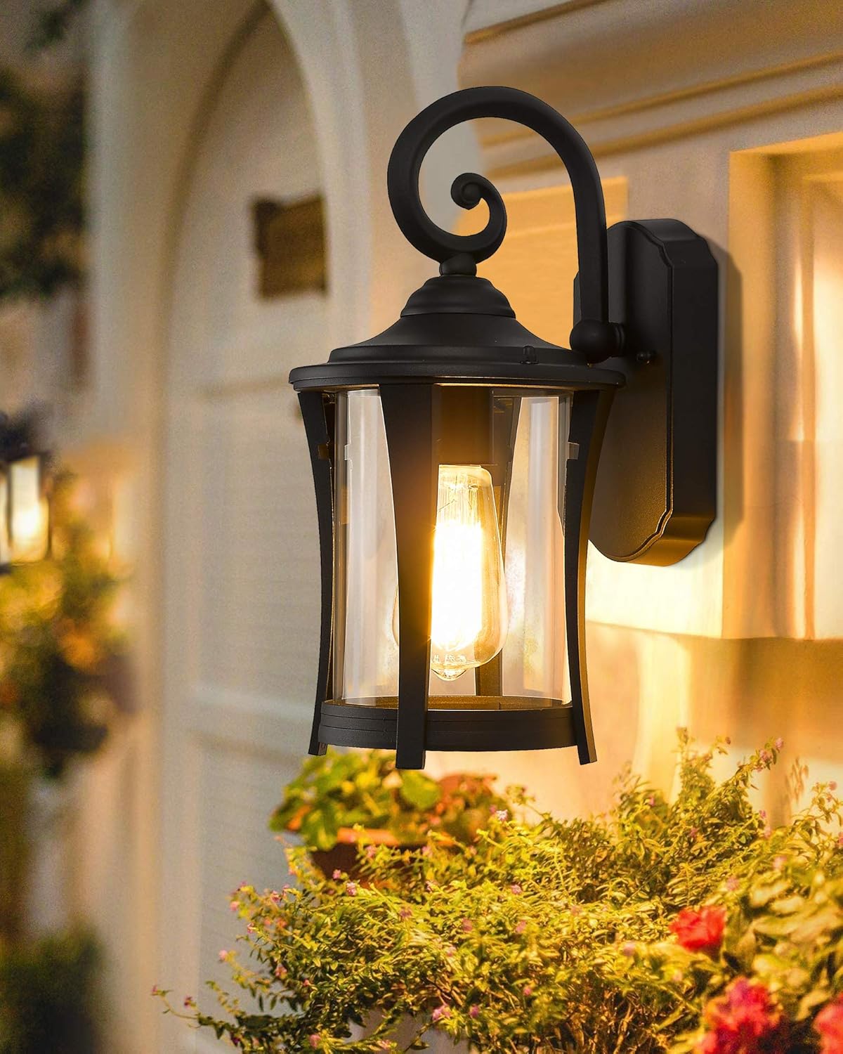 Matte Black Cast Aluminum Outdoor Wall Lantern Light 2 Pack I906484