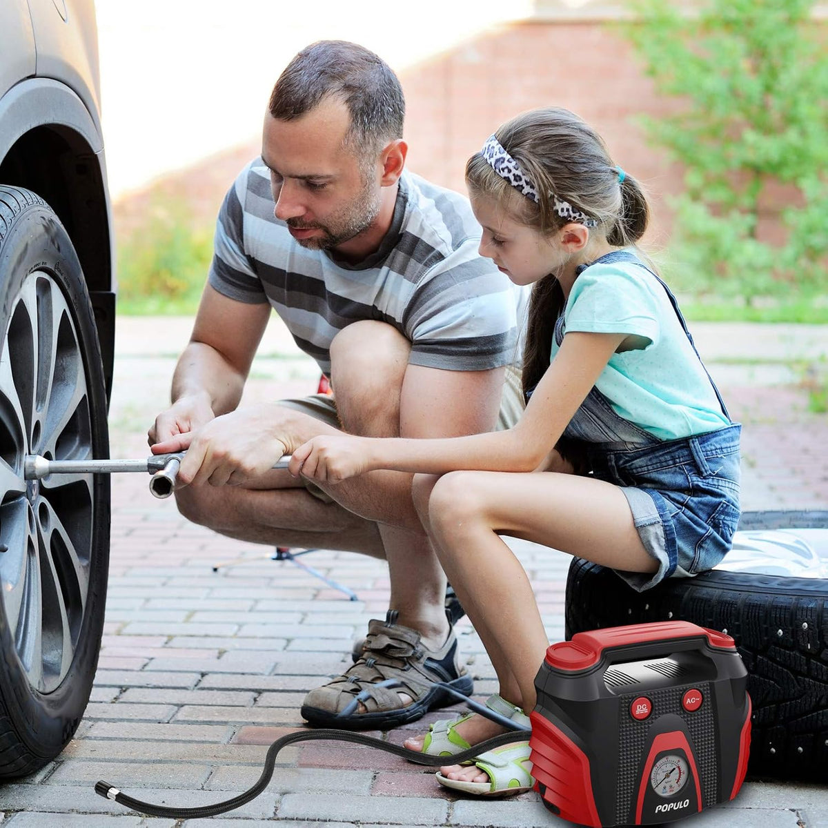 Portable AC/DC Tire Inflator Air Compressor with Pressure Gauge R22063