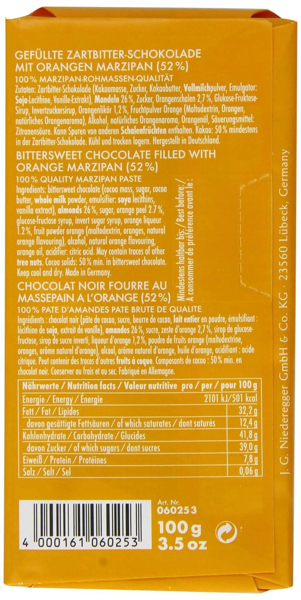 Orange Chocolate Marzipan Bar 100 G (Pack Of 2) K940623