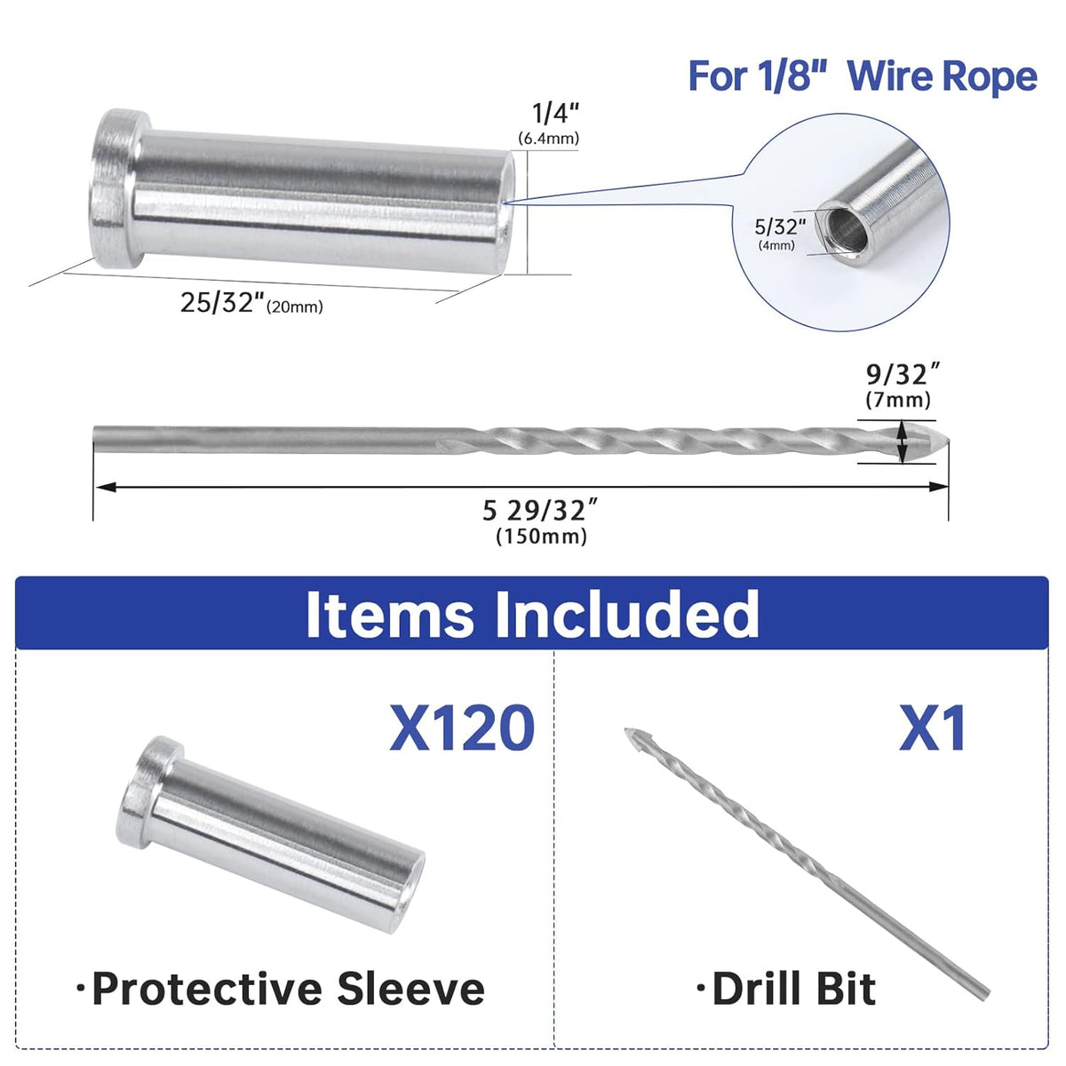 120 Pack Stainless Steel Cable Railing Kit for 1/8" Wire Rope W872305