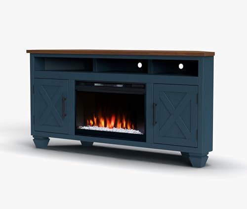 64 inches Knotty Alder Solid Wood Corner TV Stand with Fireplace W100